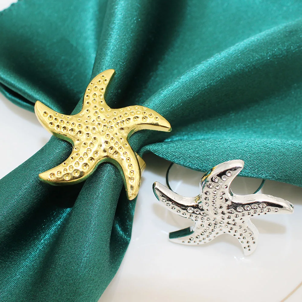 4Pcs Gold Napkin Rings Starfish Napkin Holders Serviette Buckles for Summer Wedding Holiday Beach Coastal Table Decoration HB63