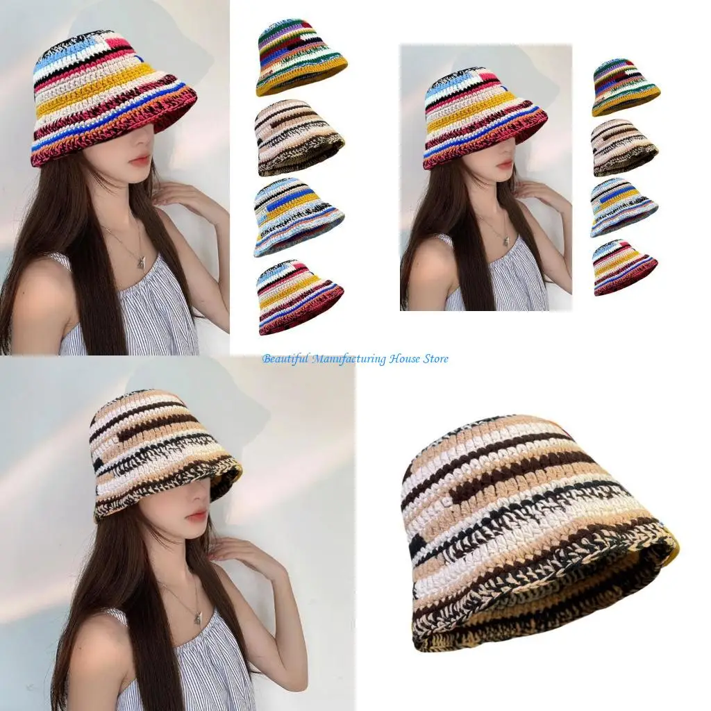 

E56A вязаная шляпа-ведро для женщин-подростков, уличная складная рыбацкая шляпа с широкими полями, зимняя ветрозащитная шляпа на