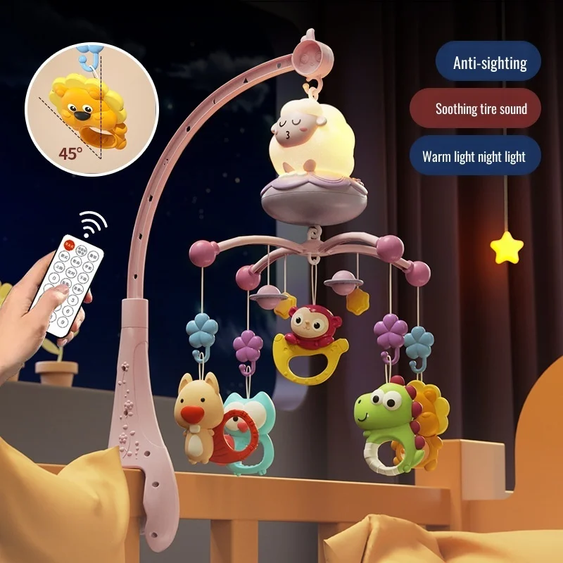 Rotating Baby Crib Rattle Mobile with Light-Up Soft Plush Hanging Toy for Newborn 0-3 Months, Stimulate Visual Development