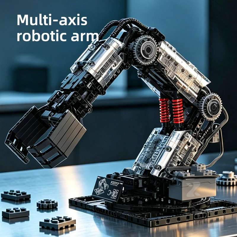 City Crane Robotic Arm Electric Building Block Toy, Creative High Difficulty Tracked Robotic Arm Splicing Model Brick Boy Gifts