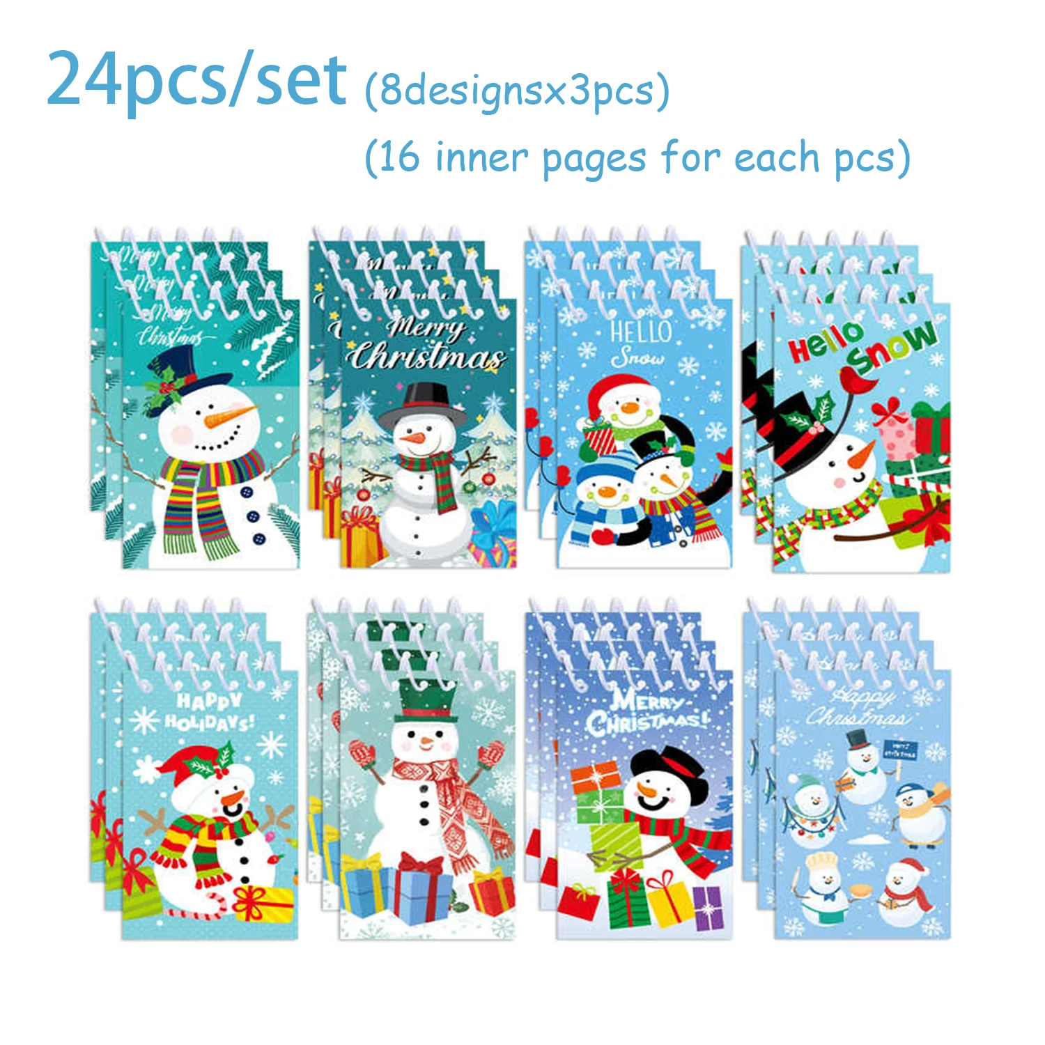 8/16pcs Kerstsneeuwman Spiraal Pocket Notebook Draagbare Mini Memo Pad Spoel Boekje Kids Geschenken Kantoorbenodigdheden Feestartikelen