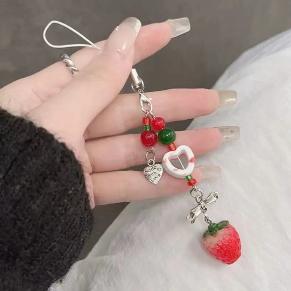 

Корейский Y2K милый 3D клубничный ремешок для мобильного телефона, цепочка с подвеской в виде сердца, брелок для рюкзака, очаровательный изящный ремешок для телефона с бантом, брелок