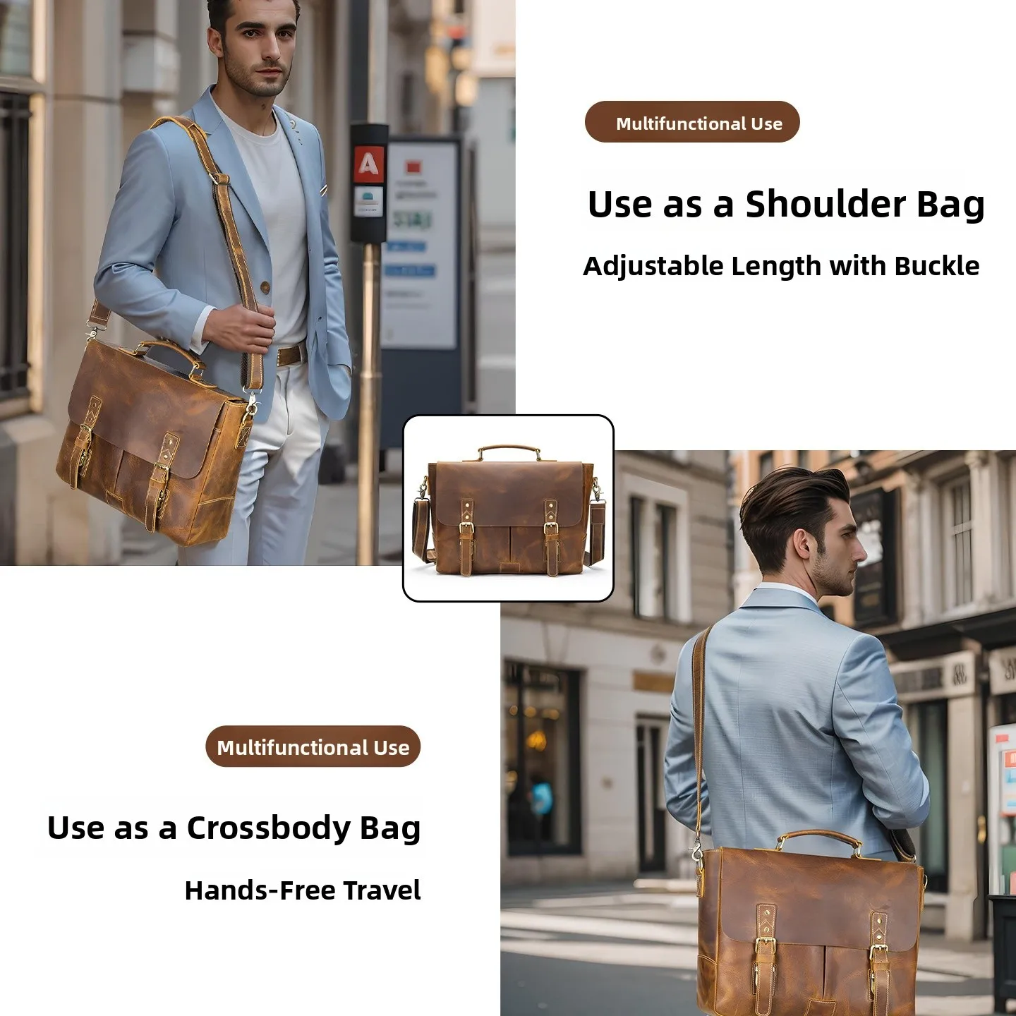 

Fall Winter Masiwei Genuine Leather Men's Busin Bag Retro Large Capaci Travel Menger Bag Suede Crossbody Bag