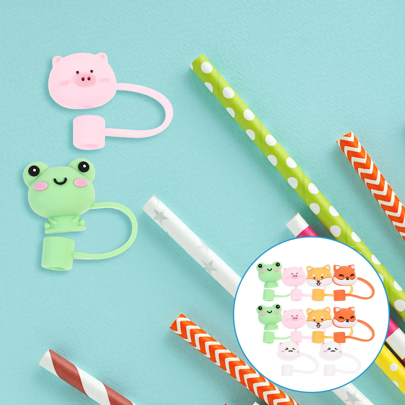 

10pcs Cartoon Animal Silicone Straw Covers Cute Reusable Drinking Straw Protectors Decorative Lightweight Sealing Caps