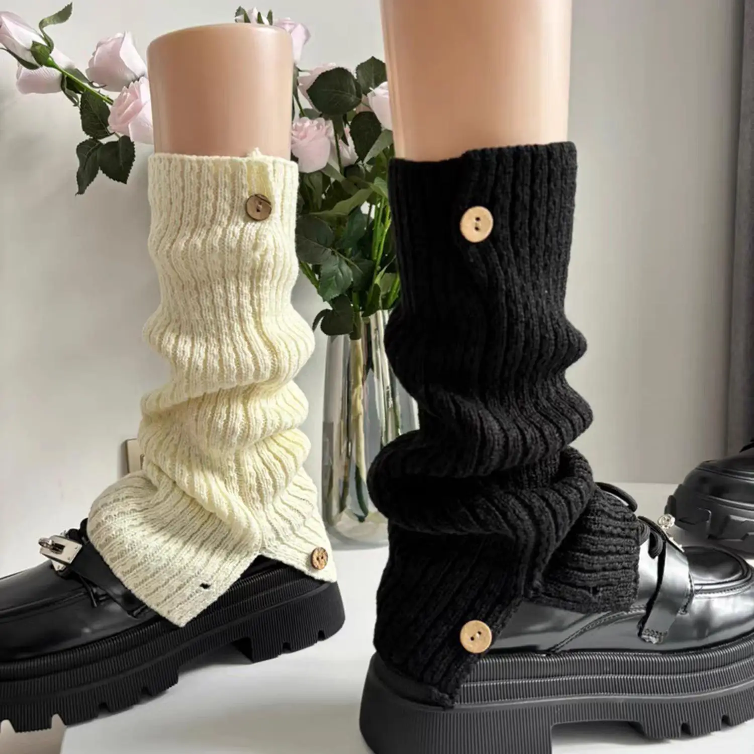 الشتاء الصوف تدفئة الساق النساء مع أزرار سميكة صوف مبطن التمهيد الأصفاد متماسكة اليوغا الجوارب بلون مكدسة التمهيد الجوارب