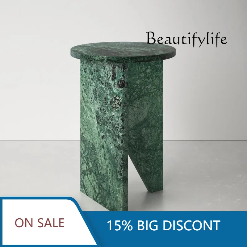 

XX Nordic Light Luxury Style Natural Marble Side Table Creative Simplicity Round Edge Table Home Art Coffee Table Size 40x40x55c