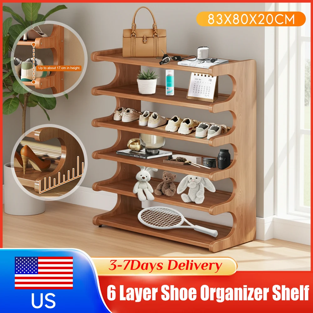 

6 Layers Wooden Shoe Rack Multi-Function Shoes Storage Organizer Holds 15-24 Pairs Easy Assembly for Home Dormitory Entryway New