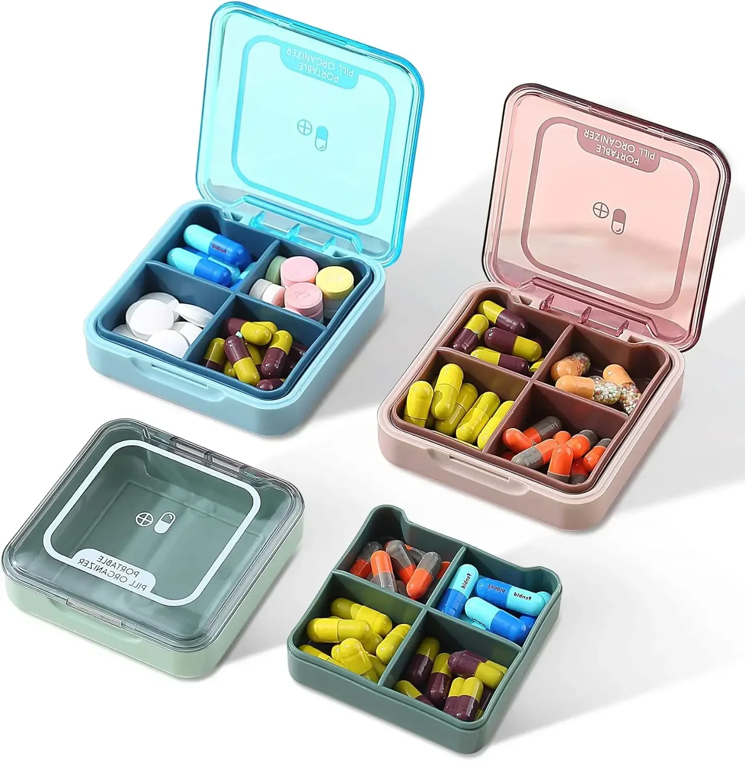 Pill Organiser Travel Pill Box Portable Travel  Box Premium 4 Compartment Everyday Small Pill Box (1 PCS)