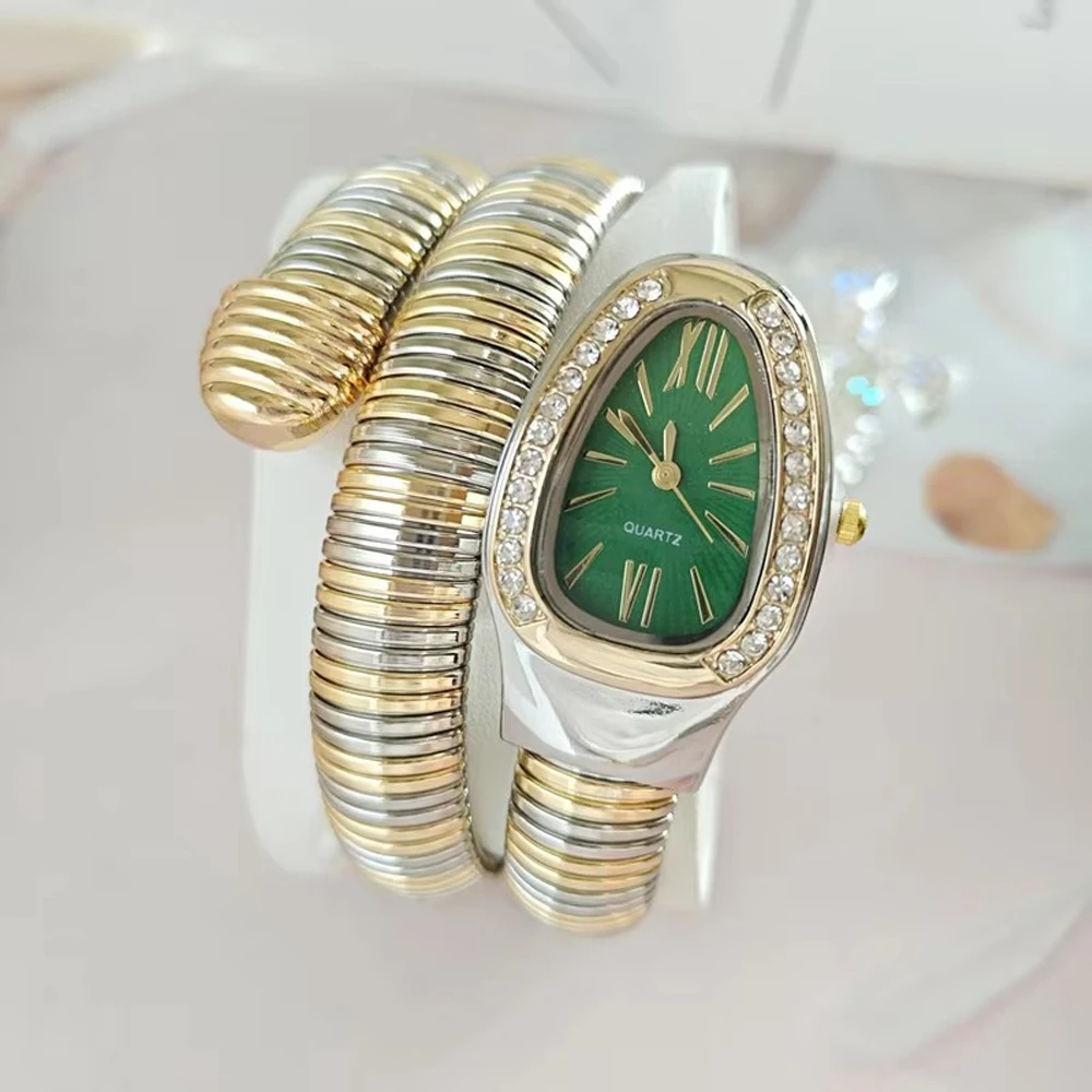 

Часы в форме змеи с браслетом из нержавеющей стали, креативные уникальные индивидуальные крутые современные женские часы с бриллиантами без логотипа, горячая распродажа