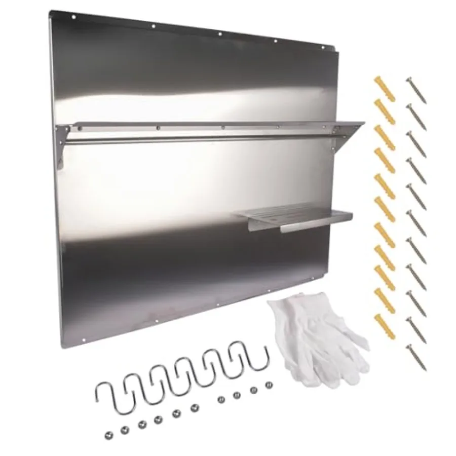 

Защитный щиток из нержавеющей стали 36 x 29,5 дюймов со встроенной полкой и подвесной стойкой для кухонной вытяжки, настенный щиток, серебристый