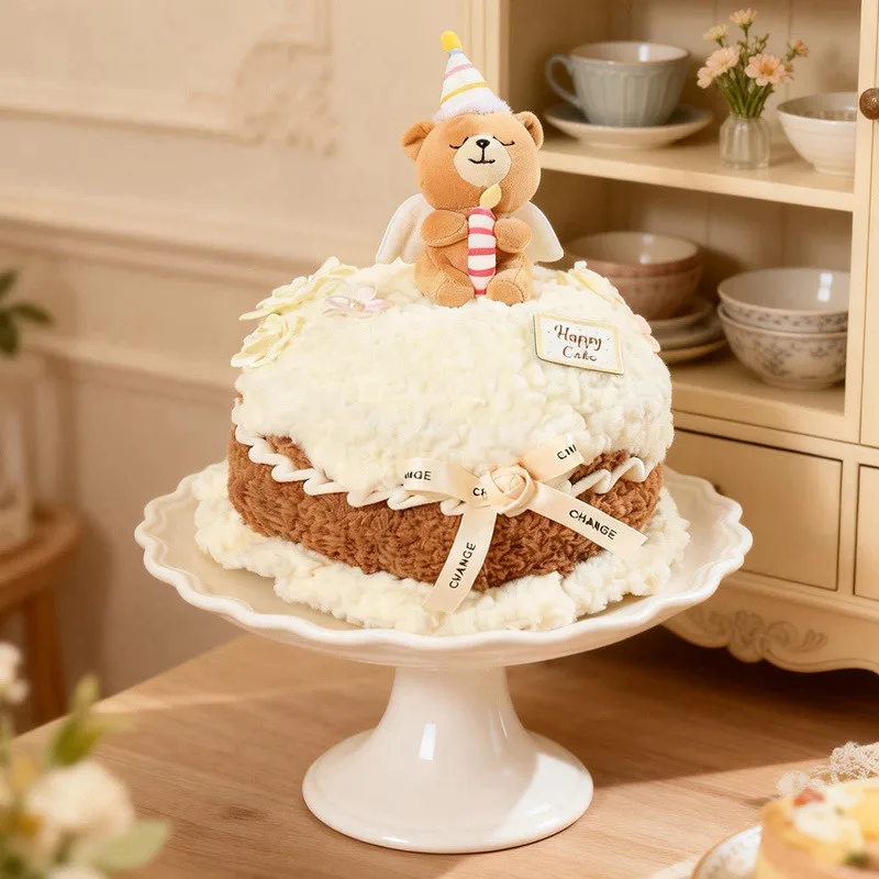 

25cm Cream Cake Bear Plush Pillow Cute Stuffed Animal Soft Hugging Cushion Kids Birthday Gift Sofa Bedroom Decor