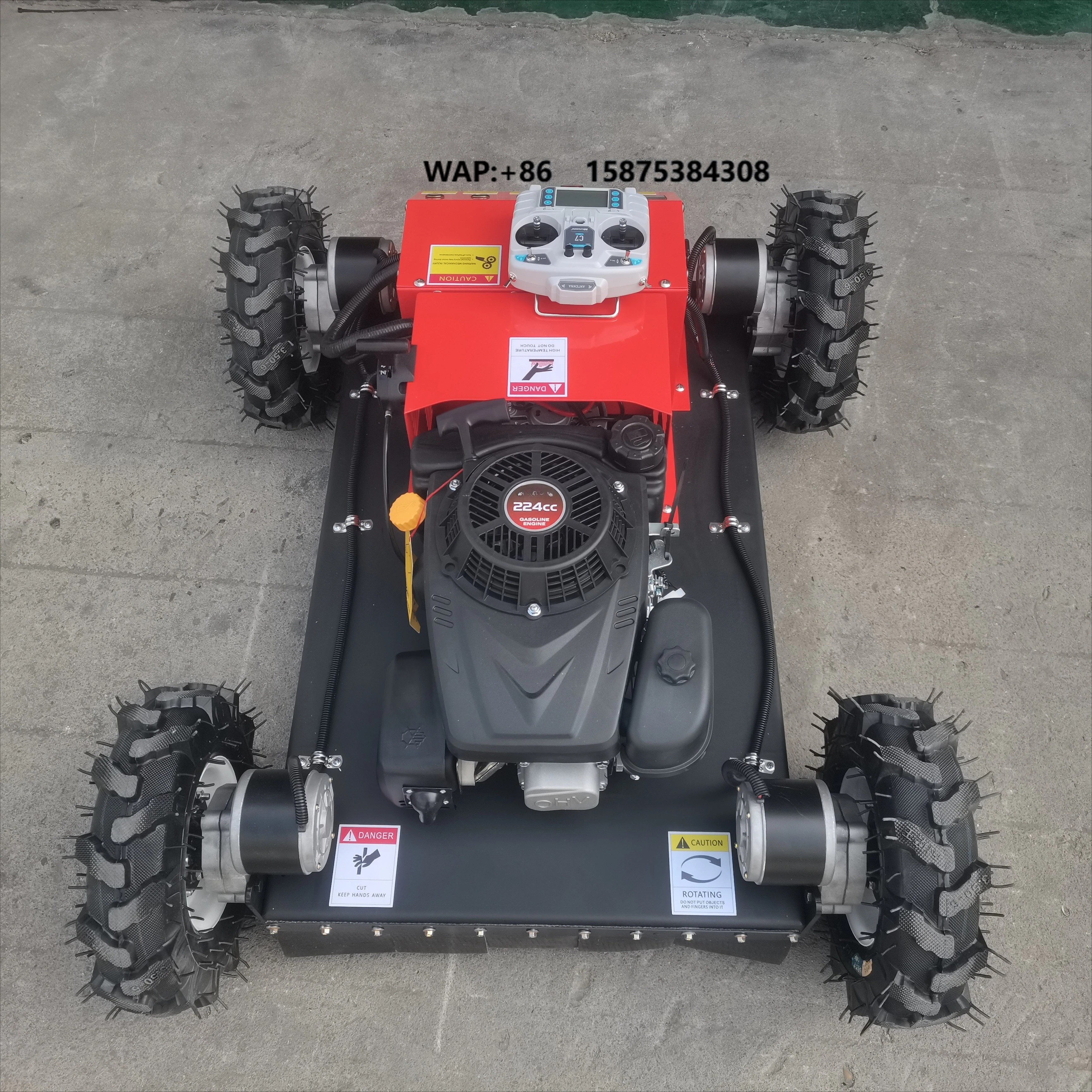 Wireless Remote Controlled Four-Wheeled Lawn Mower with Engine and Motor Optional Colors for Lawn Mowing Farm Machines