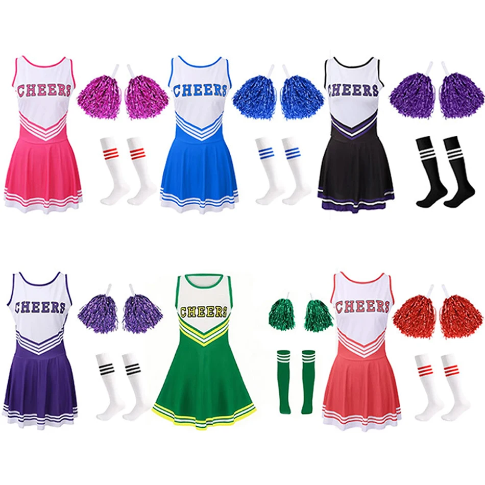 Robe assortie pour la famille, uniformes de spectacle de pom-pom girl, tenues pour filles et enfants, ensembles de chaussettes de pom-pom girl, Costumes d'équipe pour femmes