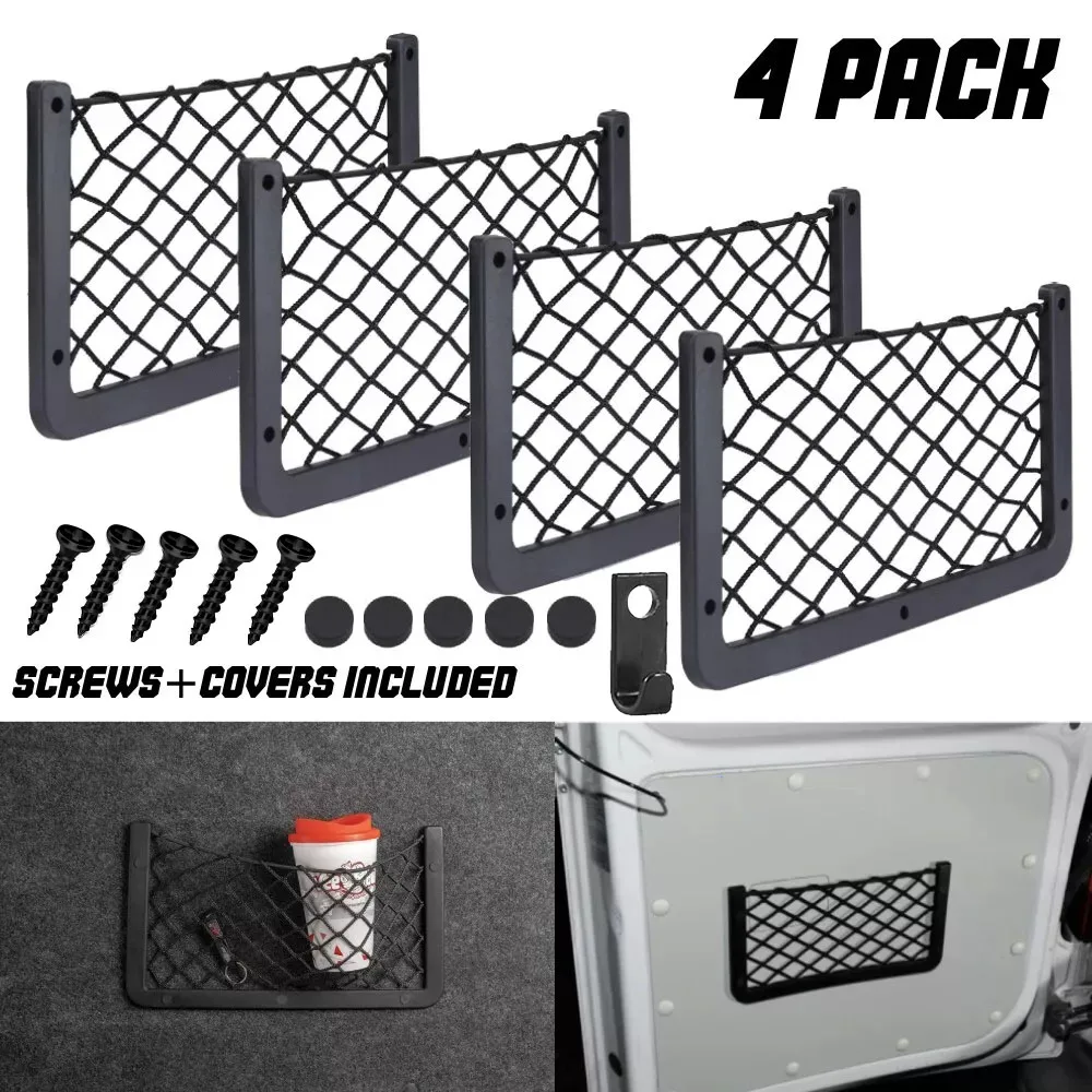 

4pcs Large Van Storage Nets Pockets Camper Caravan Motorhome Organiser Netting Trunk Large Stretch Mesh Storage Bag Mesh Net