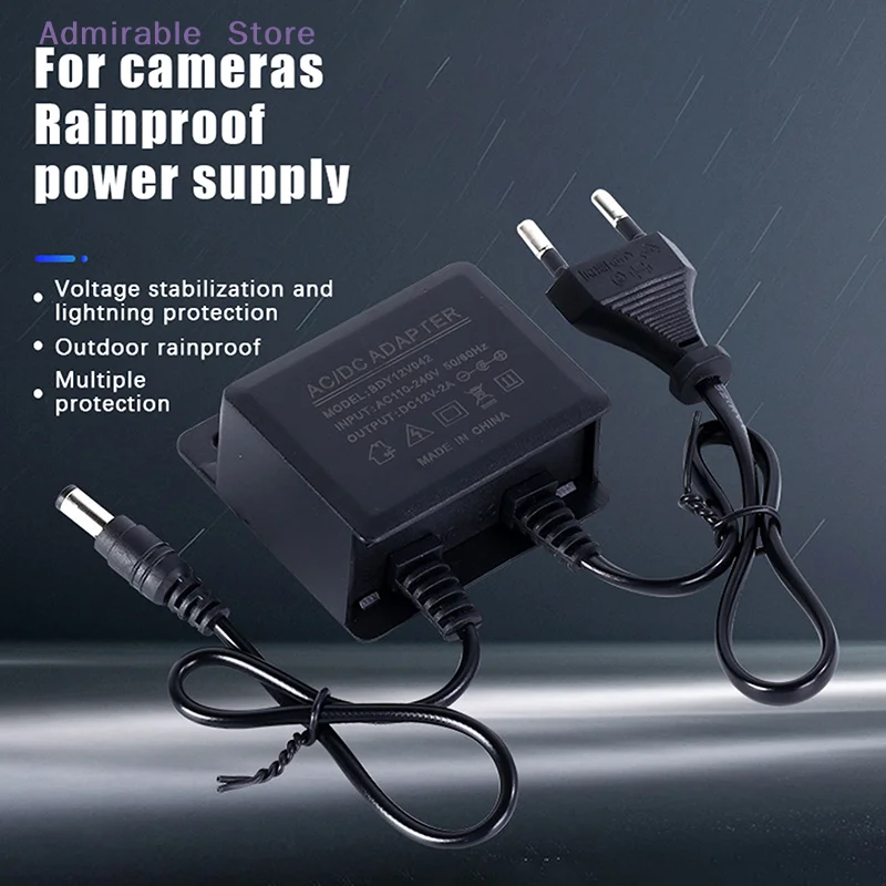 w1Pcs Waterproof EU/US Plug Power Adapter DC12V 2A For CCTV Security Surveillance AHD Camera Charger NVR DVR Input AC100V-240V