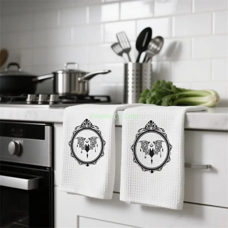 X90F Reusable Halloweens Themed Dish Rag Sturdy Checkered Texture Quick Drying Kitchen Cloth Holiday Accent