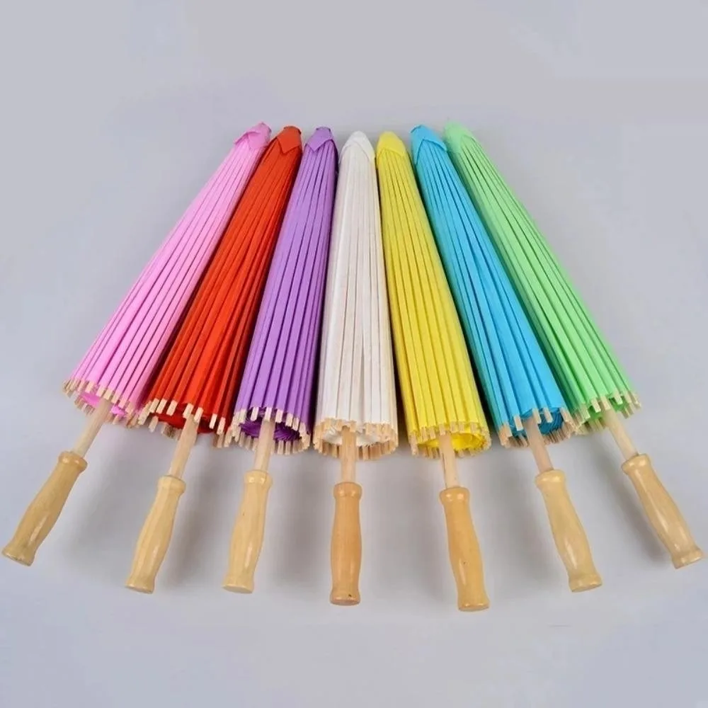 Vintage DIY Handmade Paper Umbrella Colorful Kids Painting Paper Umbrella Blank Paper Umbrella Wedding Decoration view 3