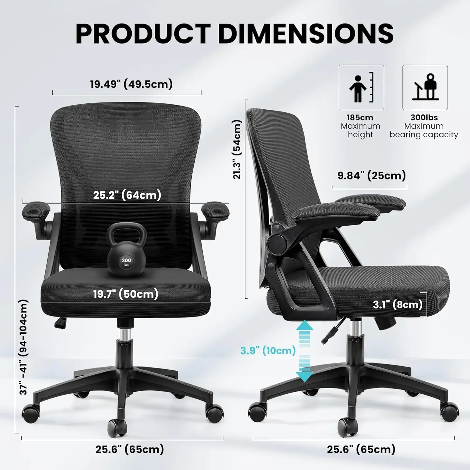 كرسي مع مساند للذراعين قابلة للتعديل لدعم قطني، كرسي مهام تنفيذي مع ظهر مرتفع لكرسي دوار للمكتب المنزلي #3