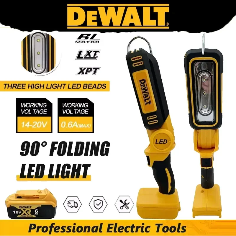 

Многофункциональный складной рабочий фонарь DEWALT 20V с литиевой батареей, 90 градусов, портативный, для кемпинга, аварийный фонарик, для автосервиса
