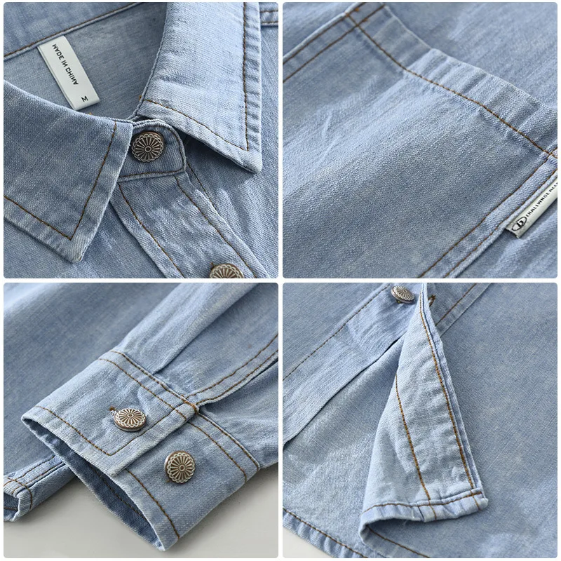 

Джинсовые рубашки из 100% хлопка, мужская весенне-осенняя уличная одежда, новые рубашки, японская ретро джинсовая рубашка с длинными рукавами, повседневный топ, высокое качество