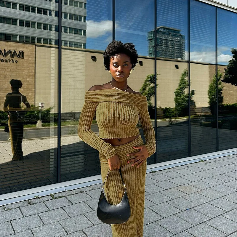 Mulheres saia longa 2 pçs define sexy sem alças tubo colheita topo bodycon maxi saias y2k duas peças roupa outono roupas festa clube wear