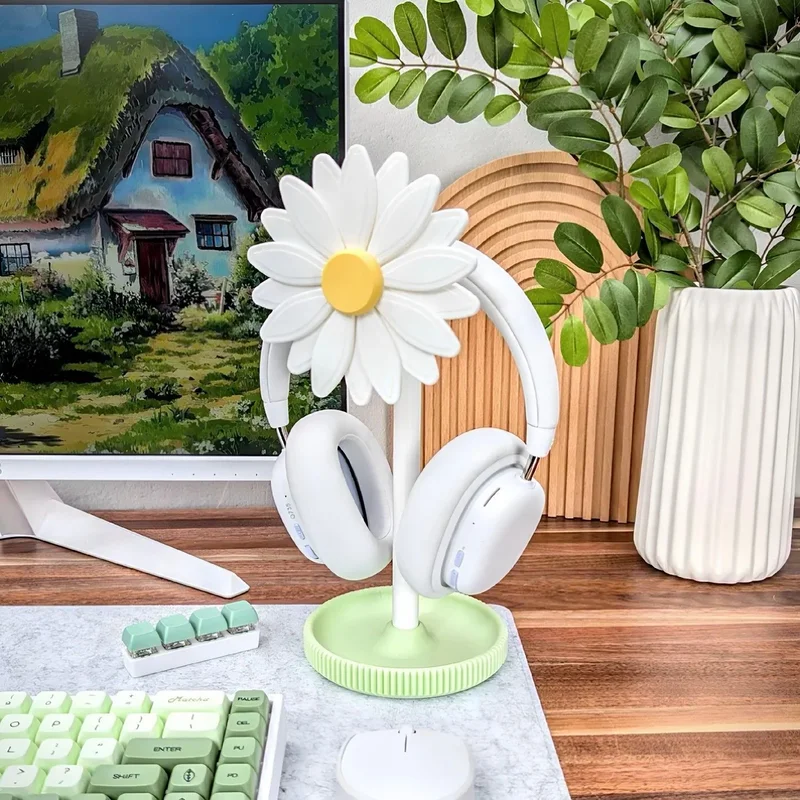 daisy Flower Head mounted headphone stand desktop organizer cute Available in multiple colors Desktop decorative ornaments