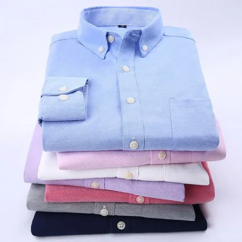 Imagen 2 del producto Nuevos hombres Oxford Spinning manga corta Color sólido herramientas negocios Casual camisa blanca Slim Fit tendencia camisas casuales de manga larga