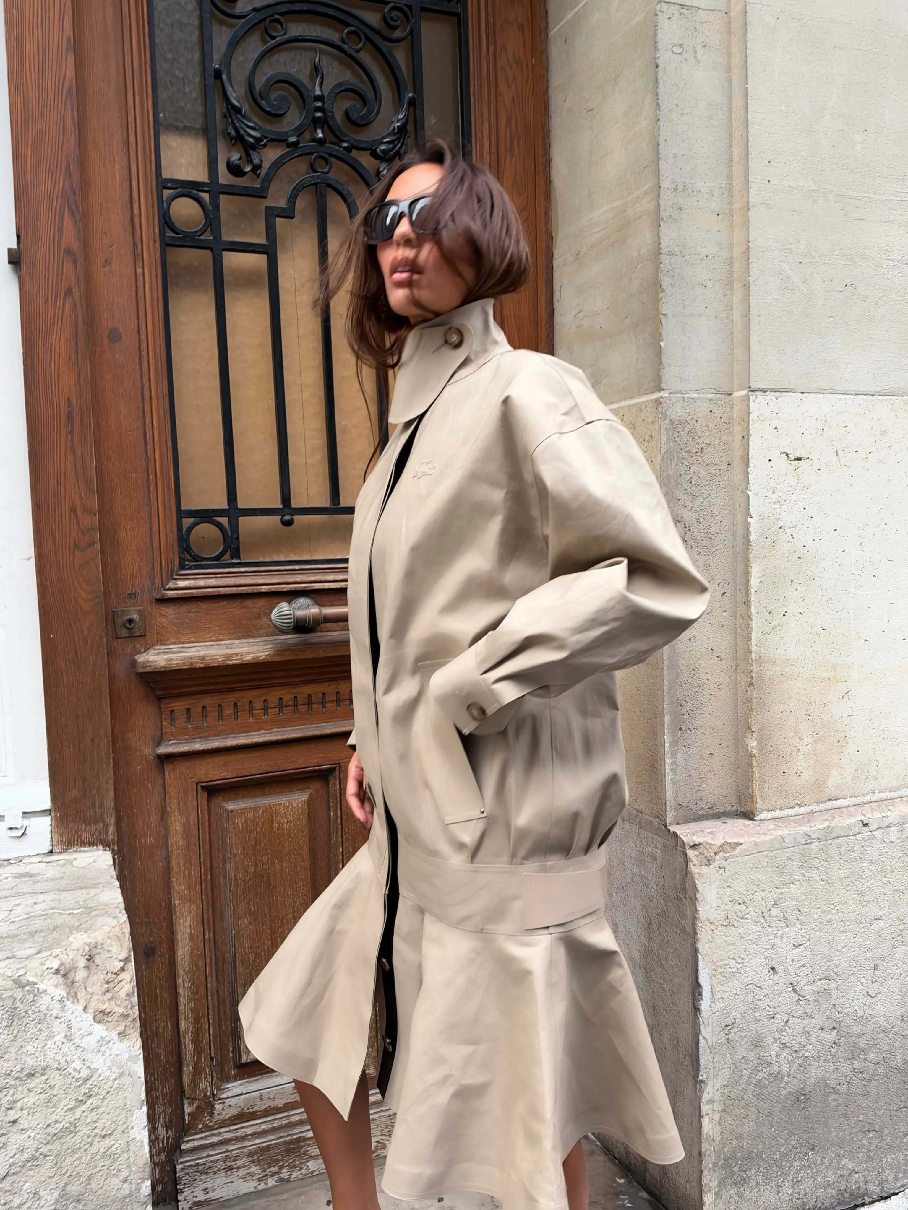 Ladies Midi Length Trench Coat Dress Stand Collar Long Sleeve Button Front Flared Hem Loose Windproof Street Outer Garment 2026
