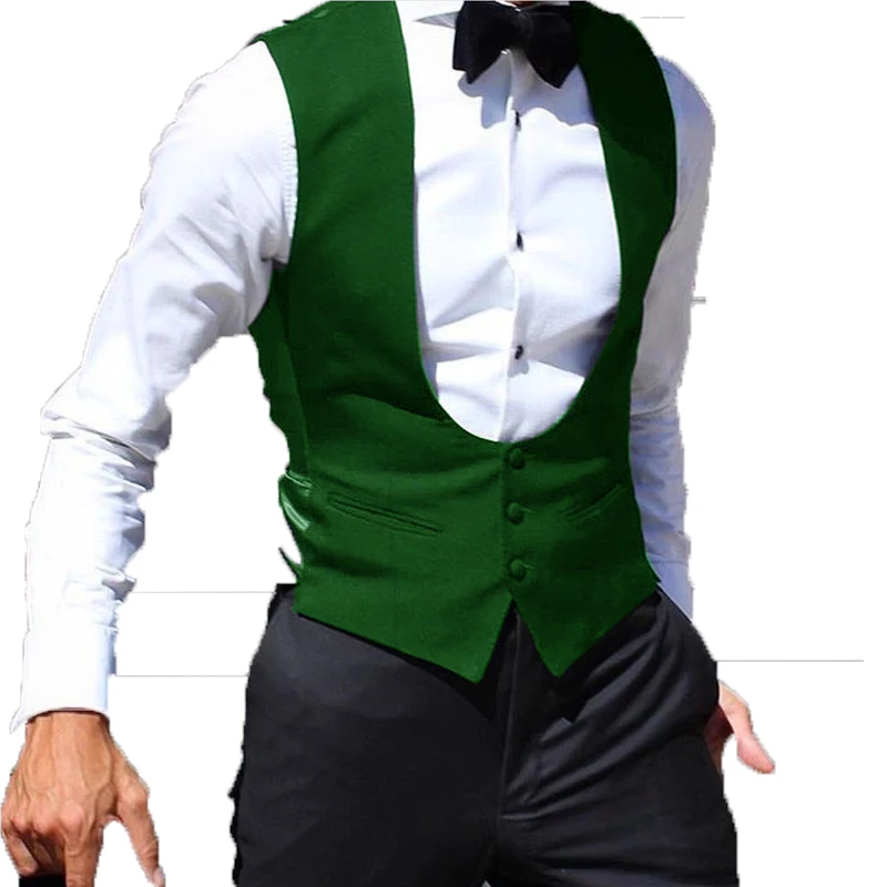 Zwarte Mannen Vest Bruiloft Bruidegom Tuxedo Een Stuk Slanke Effen Kleur Mannen Mode Vest