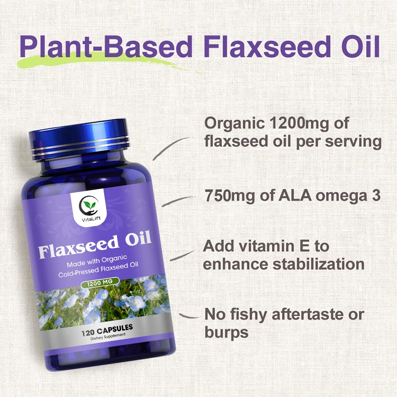 Flaxseed Oil 1200mg Softgels with 720mg ALA Omega 3 6 9 Supplement for Heart Health Made with Organic Cold Pressed Flaxseed Oil