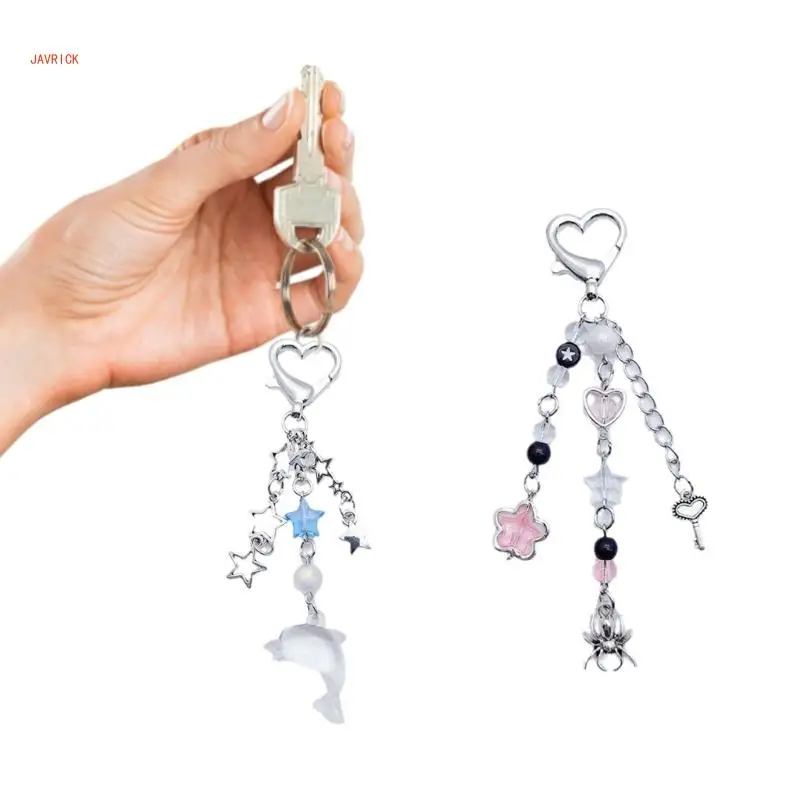 Y2K Keychain Sweet Cool Star Dolphin Spiders Pendant Keyring Fashion Charm Car Pudding Keyring JewelleryHandbag Accessories