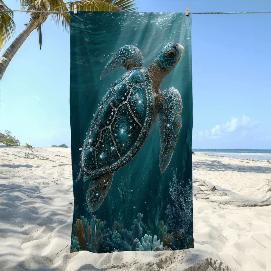 1pc Beach Towel with Marine Life Pattern - Soft, Absorbent, Quick-Drying - Suitable for Swimming, Camping, and Bathing