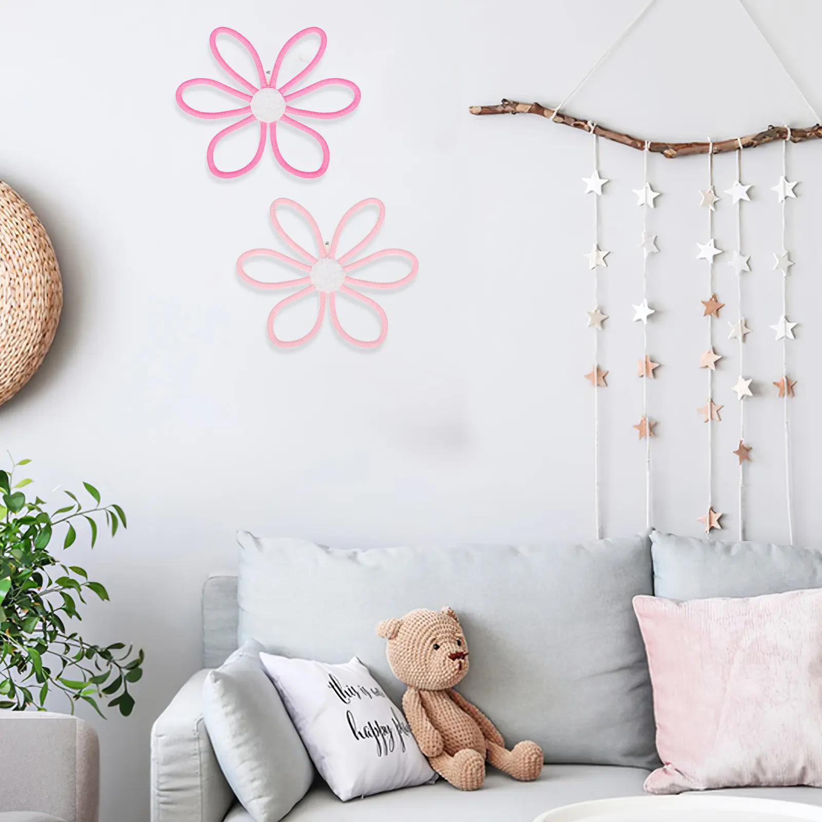 

3Pcs Macrame Flower Wall Decor Boho Cotton Rope Hanging Ornament Handcrafted Floral Wall Art for Girls Room Bedroom Classroom