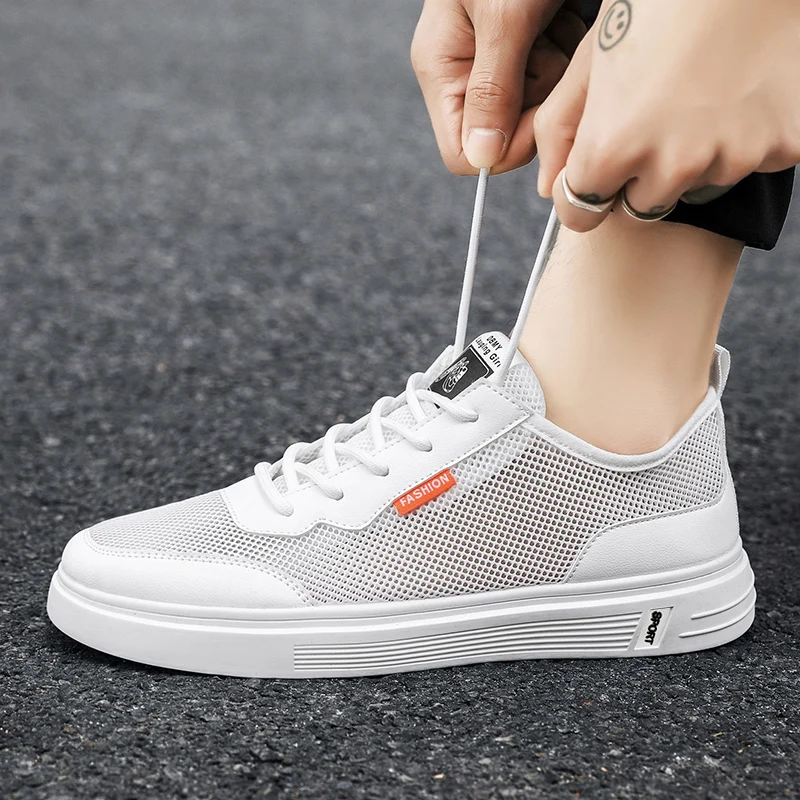 Summer Men Mesh Lightweight Sports and Casual Walking Shoes with  Pockets 2025 Breathable Flat Skate Shoes Zapatillas Hombre