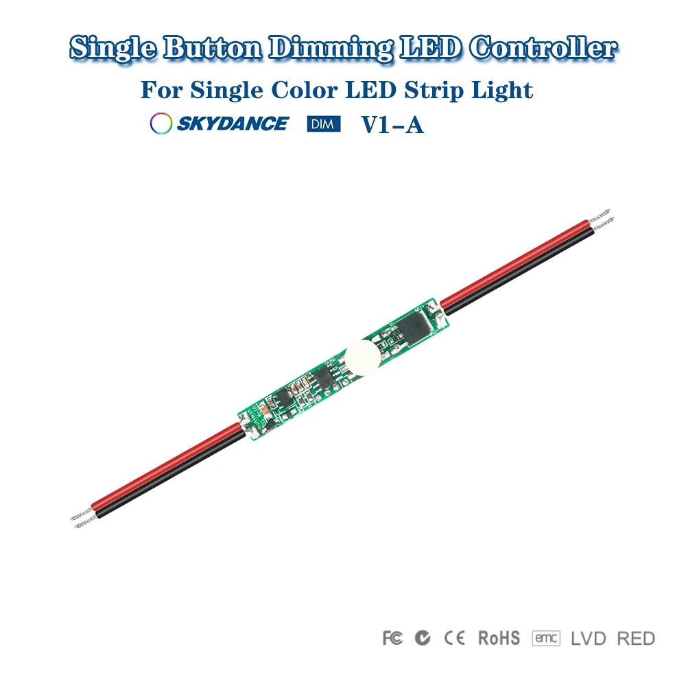 

Skydance V1-A DC5-24V Mini Single Button Dimming Constant Voltage PWM LED Dimmer Switch Controller For Single Color LED Strip