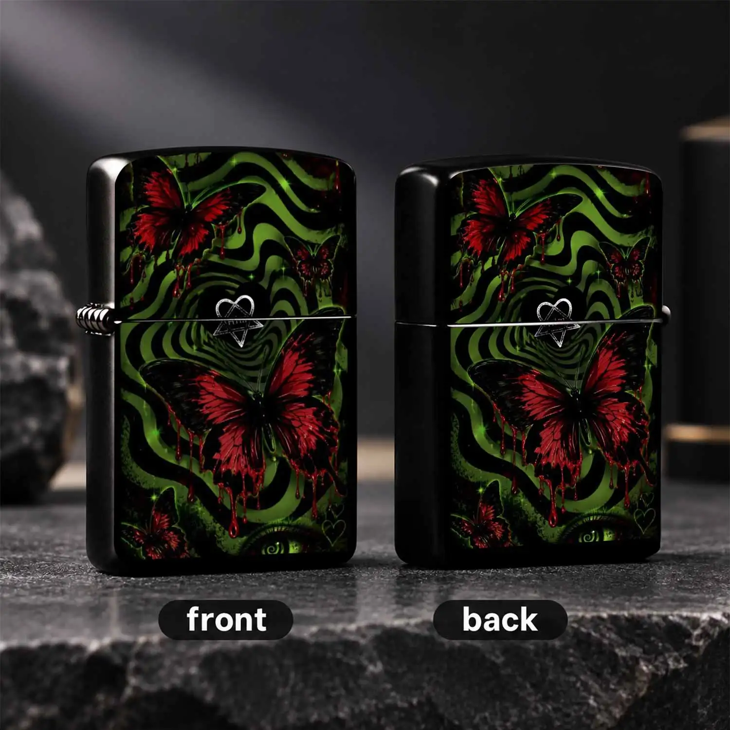 Stylish Dark Aesthetic Blood Themed Lighter, Trendy Y2K Psychedelic Swirl Pattern Portable Igniter, Unique Him Heartagram Art Decor, Ideal For Daily Carrying, Gifting And Various Scenarios, Exquisite Printed Craftsmanship Eye Catching Pract