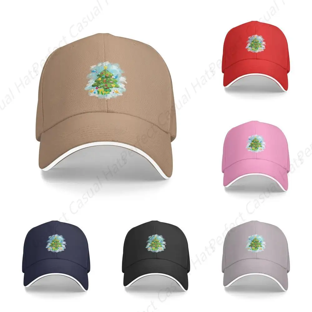 Hot-Selling Funny Birds Decorate The Christmas Tree Print Caps Sandwich Peaked Caps Trucker Hat Unisex Outdoor Sport Sun Cap