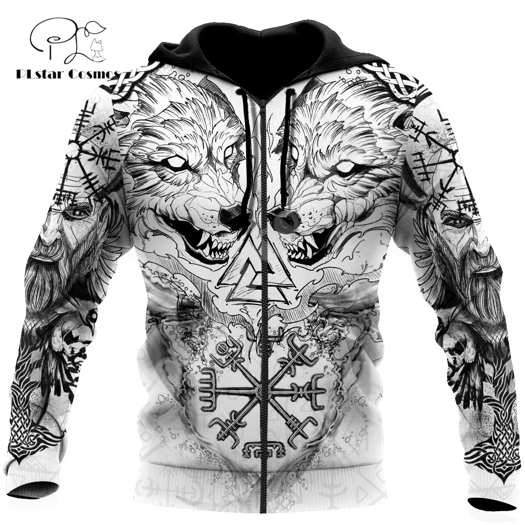 NewFashion Newest Nordic Mythology Warrior Odin Fenrir Wolf Tattoo 3DPrint Men/Women Pullover Harajuku Casual Jacket Hoodies Q13