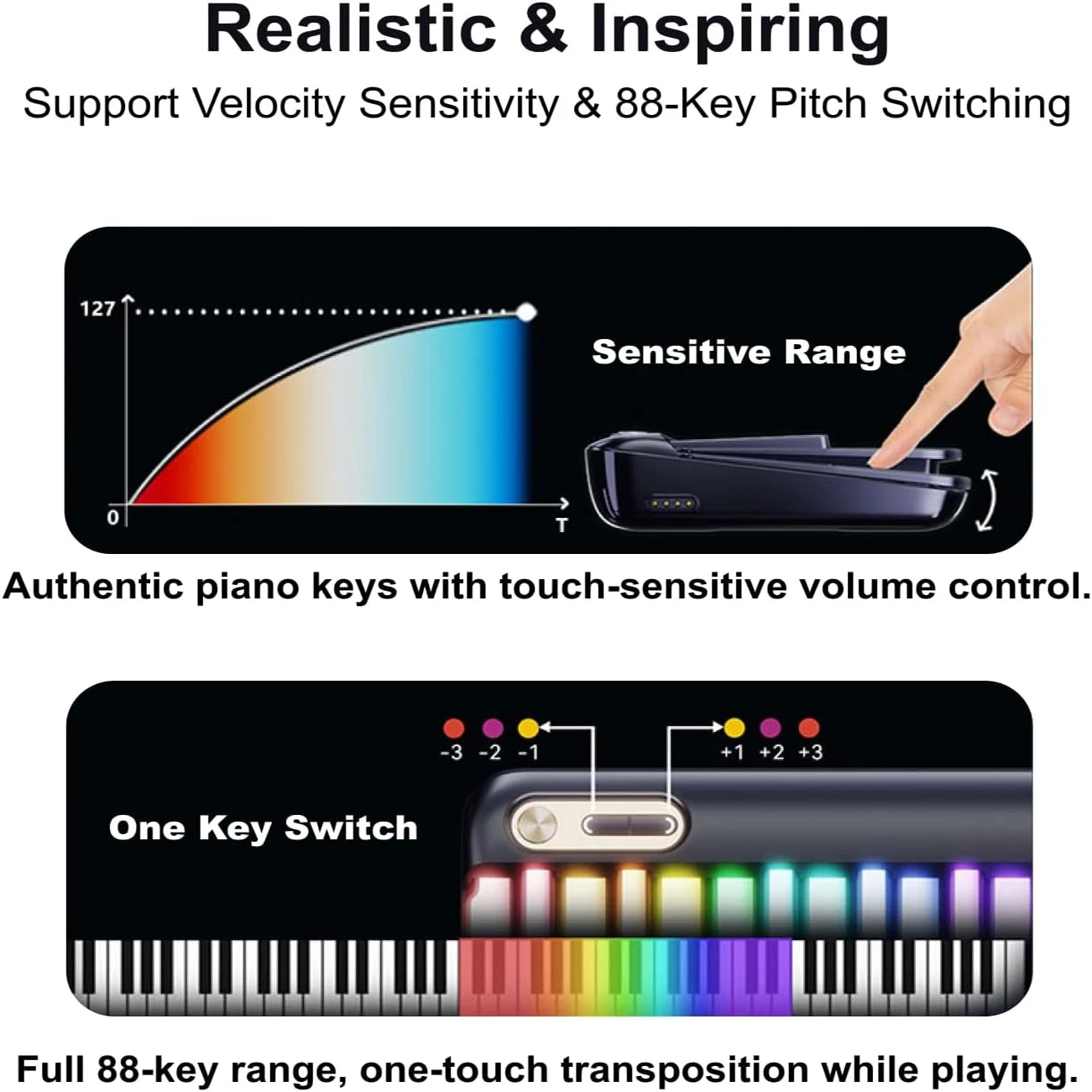 Smart Piano keyboard with Colored Light-up Keys,Smart Interactive Sing-Along with Chords,Free Lessons,MIDI,Portable Bag