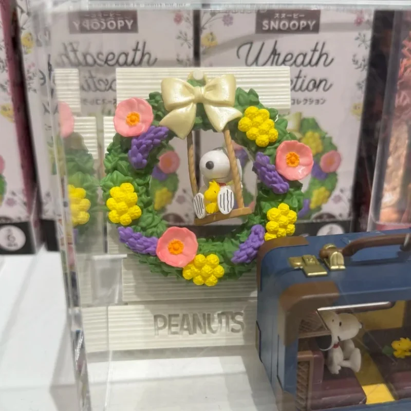 Caja ciega de la serie Re-Ment Snoopy Wreath, colección de adornos de escritorio, artículo de moda, regalos de cumpleaños de alta calidad, genuino, en Stock
