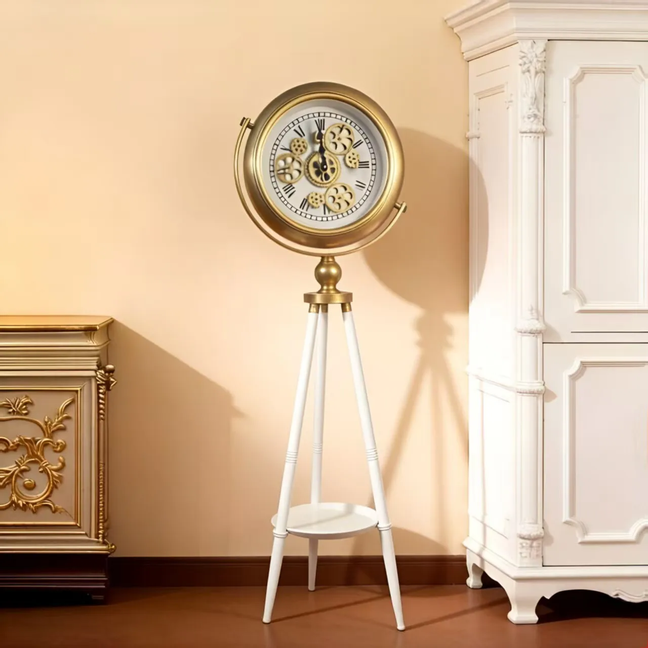 European fashion floor clock villa interior decoration light luxury living room entrance metal triangular clock