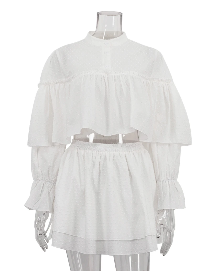 Marthaqiqi Casual Women'S Sleepwear Set O-Neck Pajamas Long Sleeve Nightie Crop Top Nightwear Short Skirt Ladies Nightgowns Suit