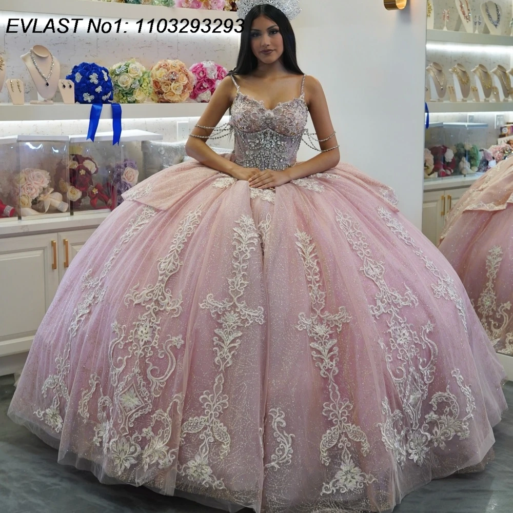 

EVLAST индивидуальное розовое бальное платье принцессы 2025 года, платье Quinceanera цвета слоновой кости, кружевная аппликация, расшитое бисером, Sweet 16, Vestidos De 15 Anos E1QN28