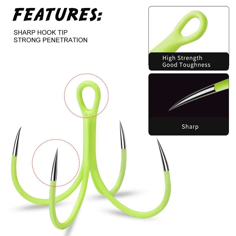 10PCS/box Sea swivels fishing Luminous Quadruple fishing Hooks fishing Lure Hooks bait squid hook silure fishing explosion