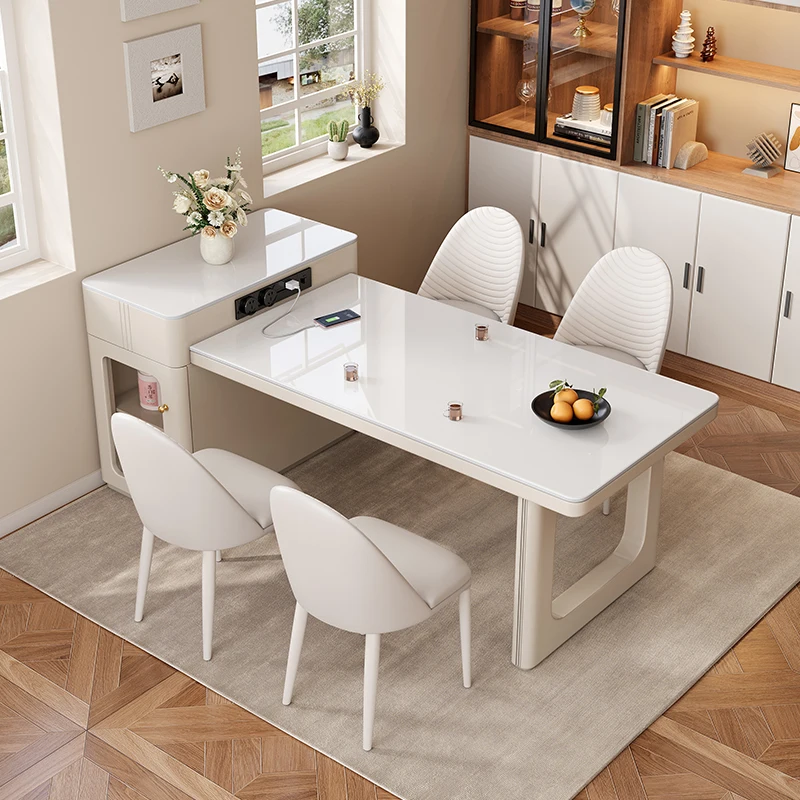 Cream Wind Island Dining Table and Chair Combination Household Living Room Small Unit Retractable Slate Dining Table