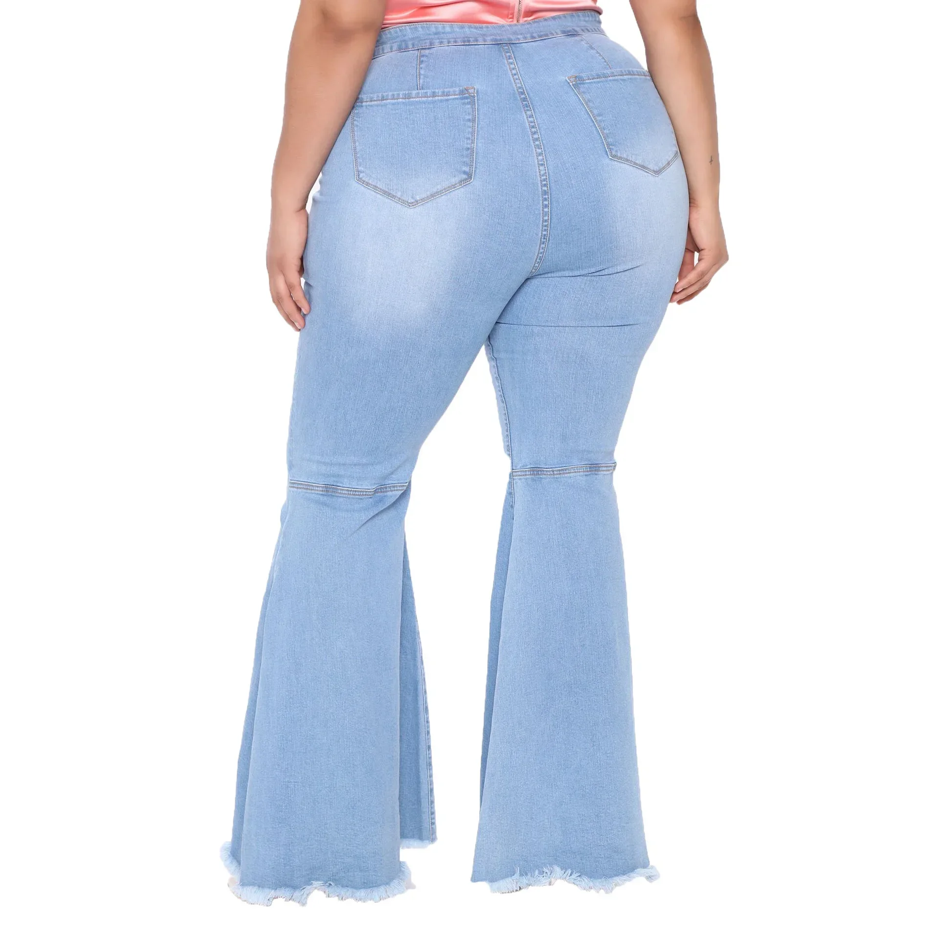 Femmes jean Flare pantalon Denim lavage bouton ample Sipper poches pantalon haute rue léger Strech solide décontracté printemps 2025