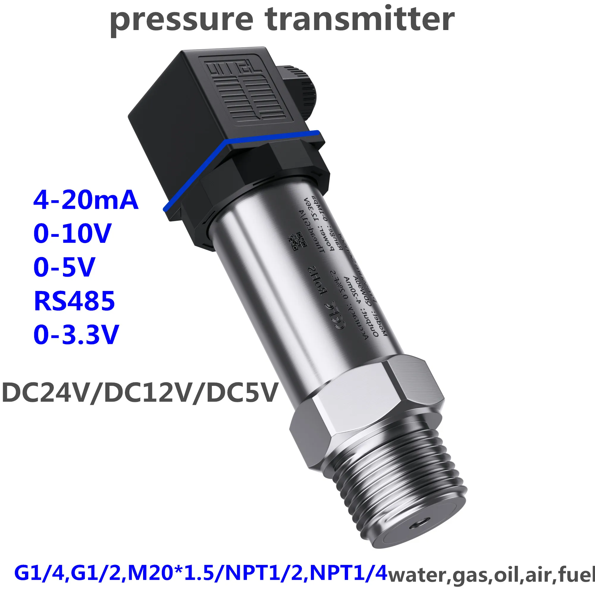 Pressure Sensor G1/4 M20*1.5 Transmitter Water Gas Oil Liquid 4-20mA 0-3.3V RS485 Output sensor 50mbar 10bar 1.6Mpa 2.5Mpa 20kpa