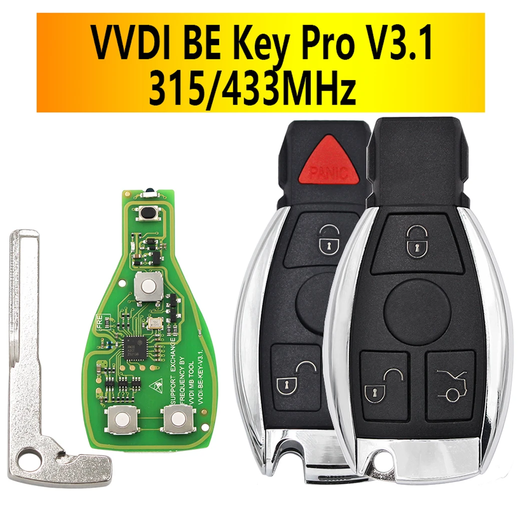 

XHORSE VVDI BE Key Pro for Mercedes Benz V3.1 PCB Remote Chip Improved Version Smart Key 315/433MHz Can Exchange MB BGA Token