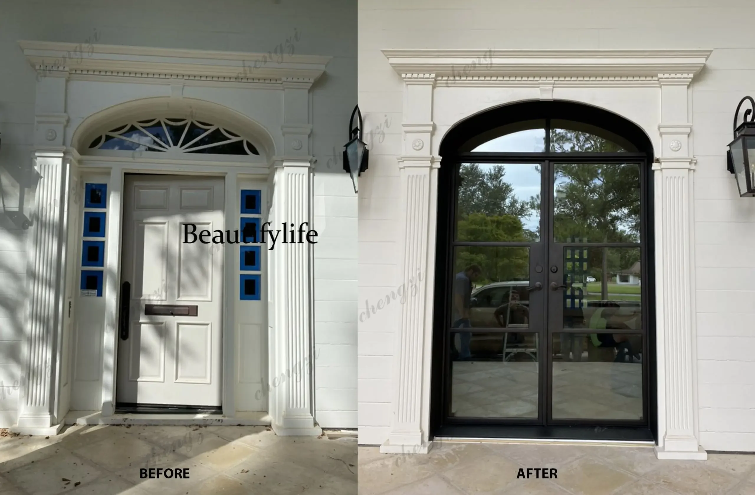 K153 Customization Best Welcome Double Door Iron Gates Fashion Wrought Iron French Doors Iron And Glass Door