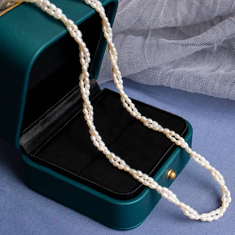 

Double layer layer wear natural small pearl necklace pearl clavicle chain 3-4mm female high sense of light luxury jewelry NAE